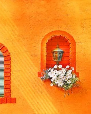 Lantern and Plants On Orange Wall Paint by numbers