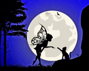 Fairy With Wings Silhouette Moonlight For Painting By Numbers