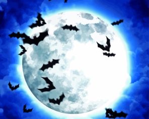 Blue Sky Full Moon Night Bats Paint By Numbers