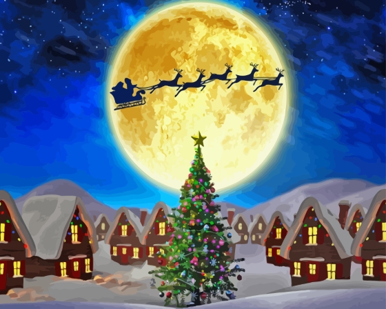 Christmas Moonlight Village Houses With Painting By Numbers