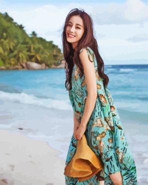Dilraba Dilmurat korean Actress On beach With Painting By Numbers