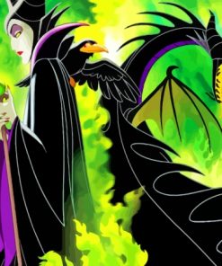 Maleficent And Dragon With Green Backgound For Painting By Numbers