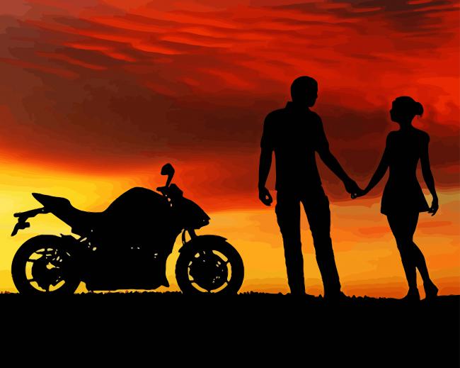 Motorcycle Couple At Sunset Paint By Numbers