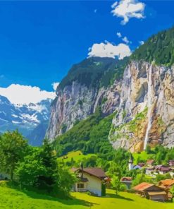 Lauterbrunnen Valley Waterfall Swiss Alps Paint By Numbers