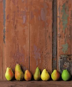 Pears In A Row Against A Wooden Wall Paint By Numbers