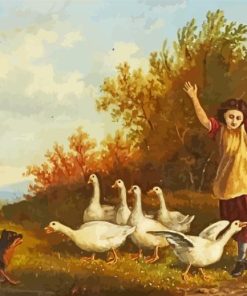Girl With Geese And Dog Paint By Numbers