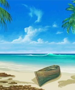 Island Beach Boat Palm Trees Paint By Numbers